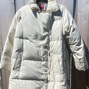 Vintage J. Gallery Duck Down Feather Puffer Jacket Ivory Quilted Long Coat Sz M